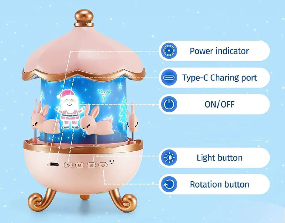 Bunny Carousel Night Lamp Projector with Bluetooth Speaker & 3-Color Ambient Light