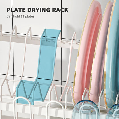 Premium 2 Tier Metal Dish Drying Rack with Utensil Holder